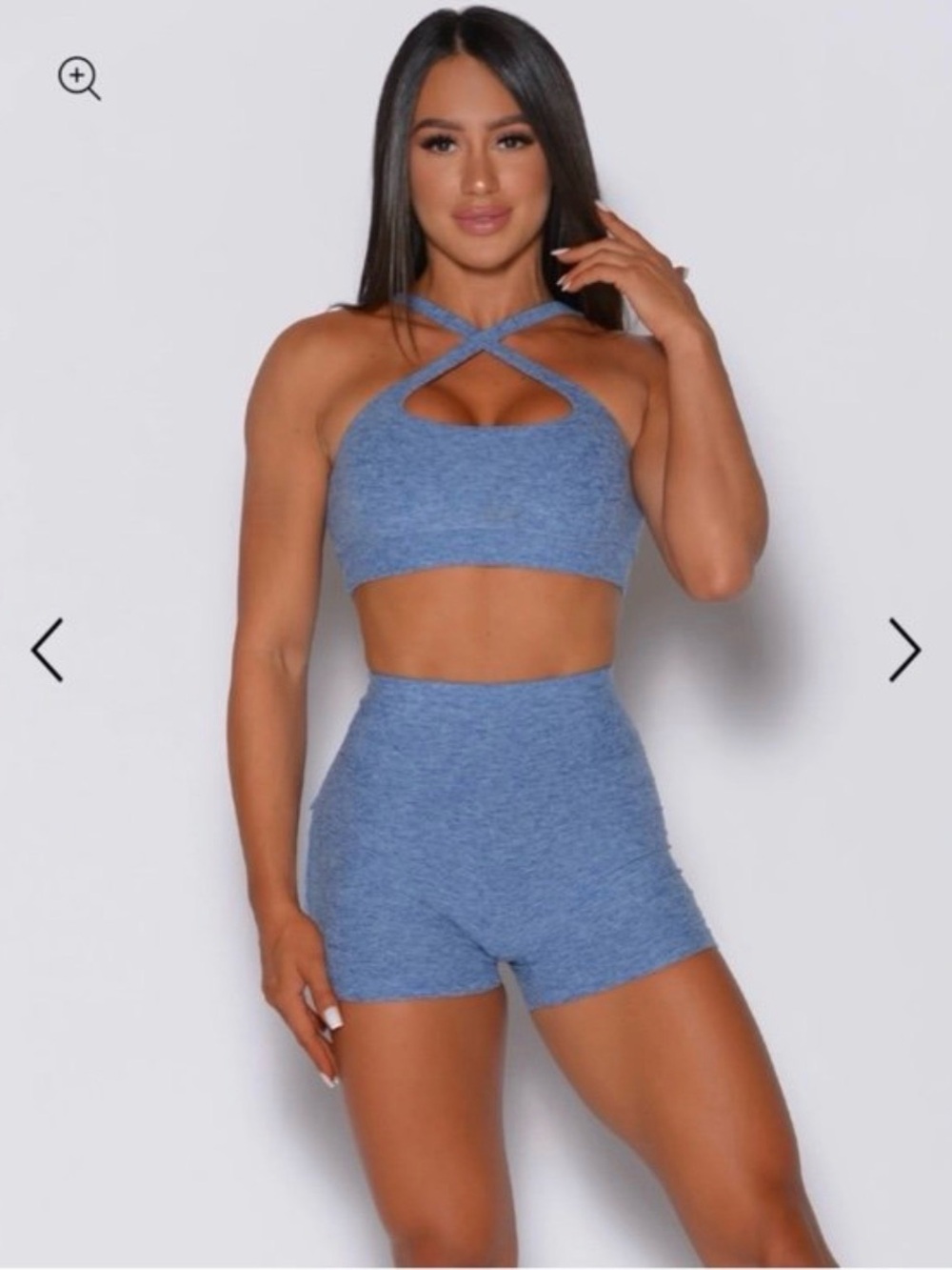 Bombshell Heather Blue Dual Mode Bra & High-Waist Scrunch Butt Shorts Set